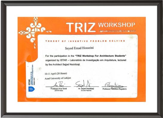 گواهینامه کارگاه تریز در طراحی معماری از دانشگاه لیسبون